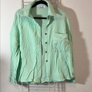 Michelle Mae Mint Green Blouse Long Sleeve Button-Up